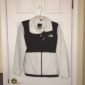 White and Gray North Face full zip fleece Denali